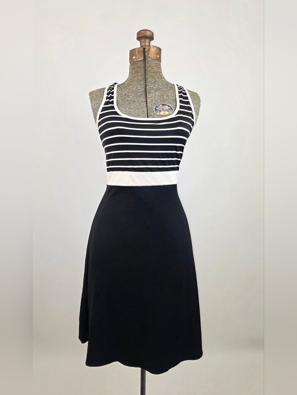 Michel Stephen Paris Vintage 90's Women's Black White Striped Crossback Dress M